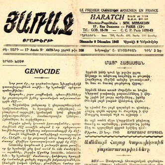 Joutnal Haratch titrant sur le génocide des arméniens